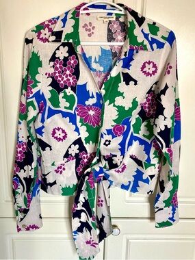 Gorgeous Christian Siriano Tie Front Linen Blouse-Perfect for Spring/Summer!! M